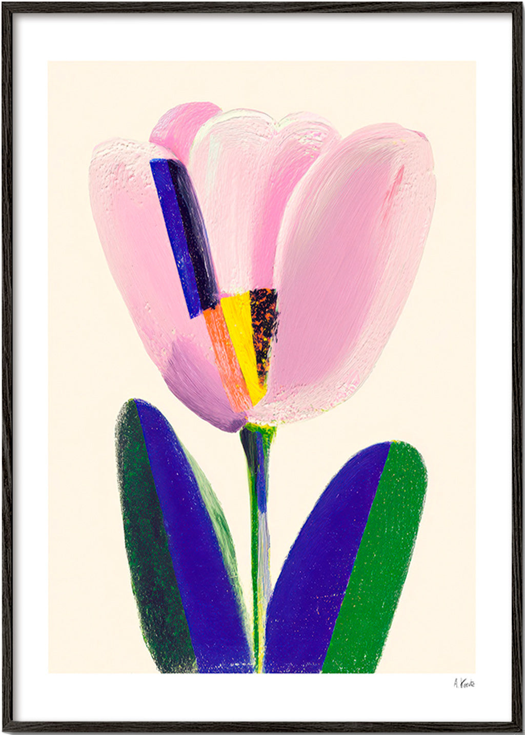 Lámina botánica tulipán rosa – Black Frame