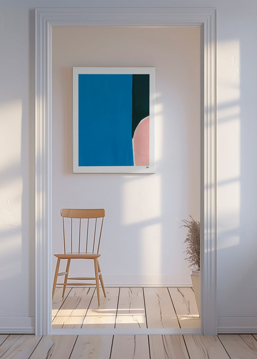 Cuadro abstracto azul con curva rosa – Canvas