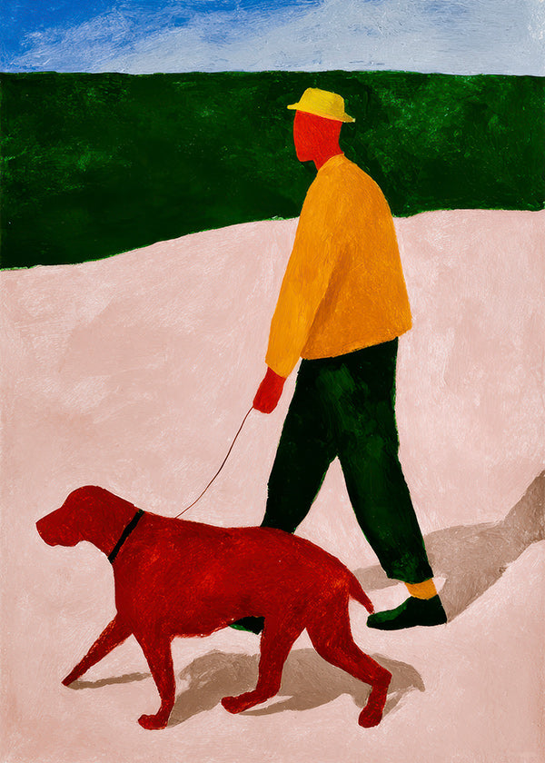 Cuadro paseo con perro rojo