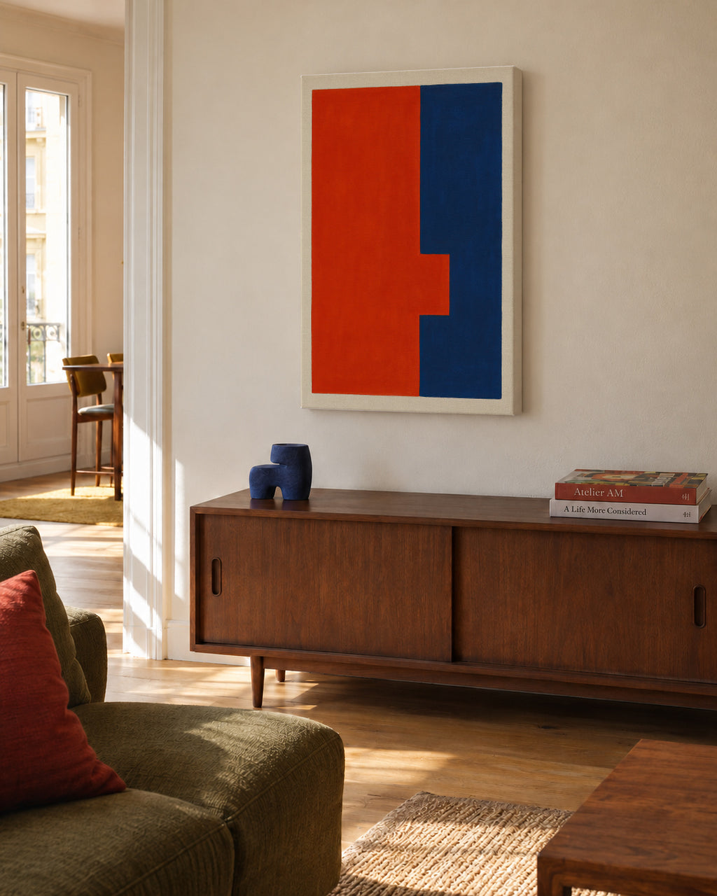 Crimson & Azure II - Unframed canvas in an interior