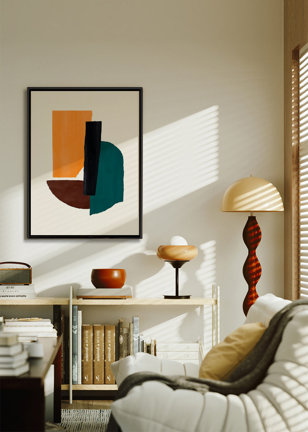 Cuadro abstracto con formas ochre y verde – Canvas2