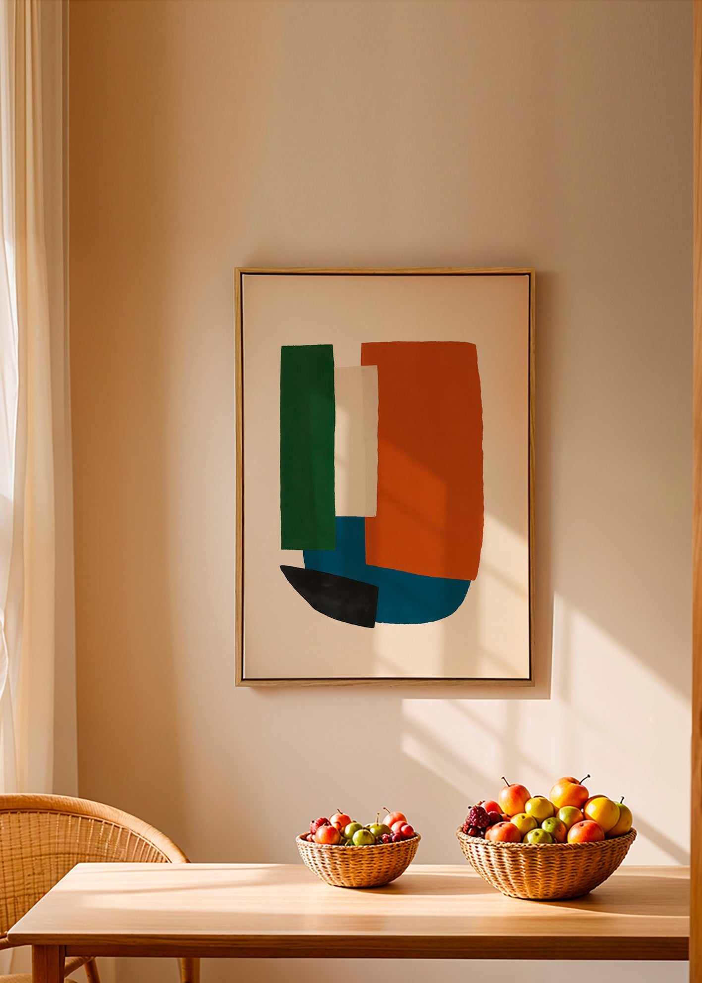 Cuadro abstracto con bloques terracota y azul – Canvas2