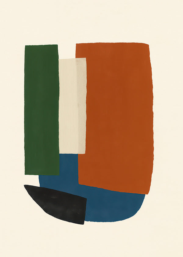 Cuadro abstracto con bloques terracota y azul