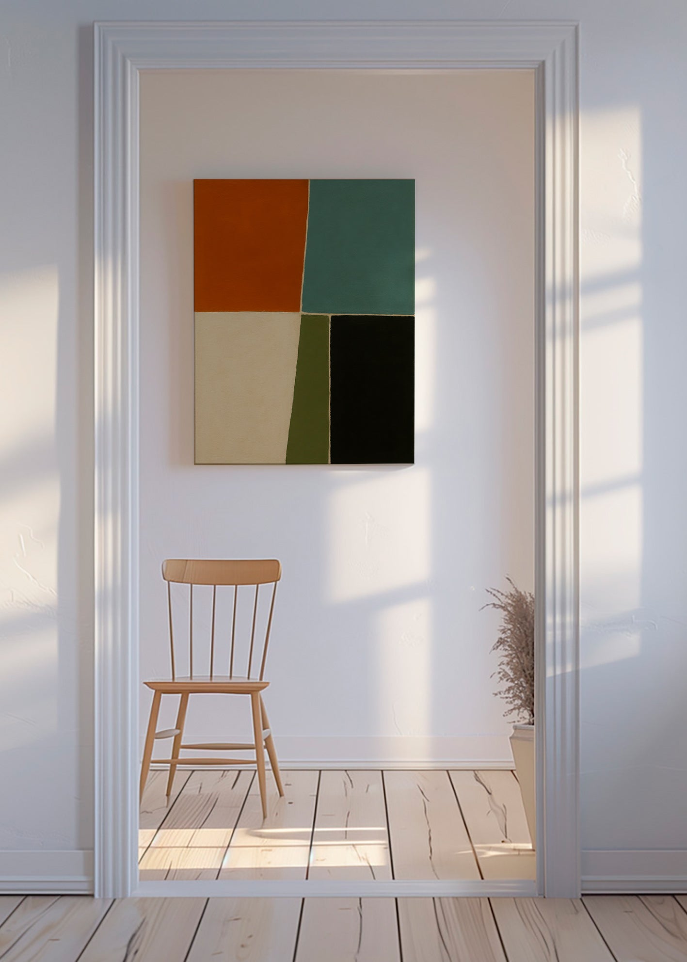 Cuadro geométrico con bloques terrosos y marinos – Canvas