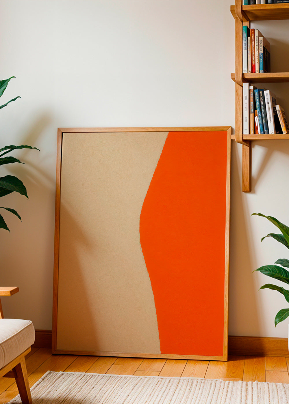 Cuadro abstracto con curva naranja y beige – Product3