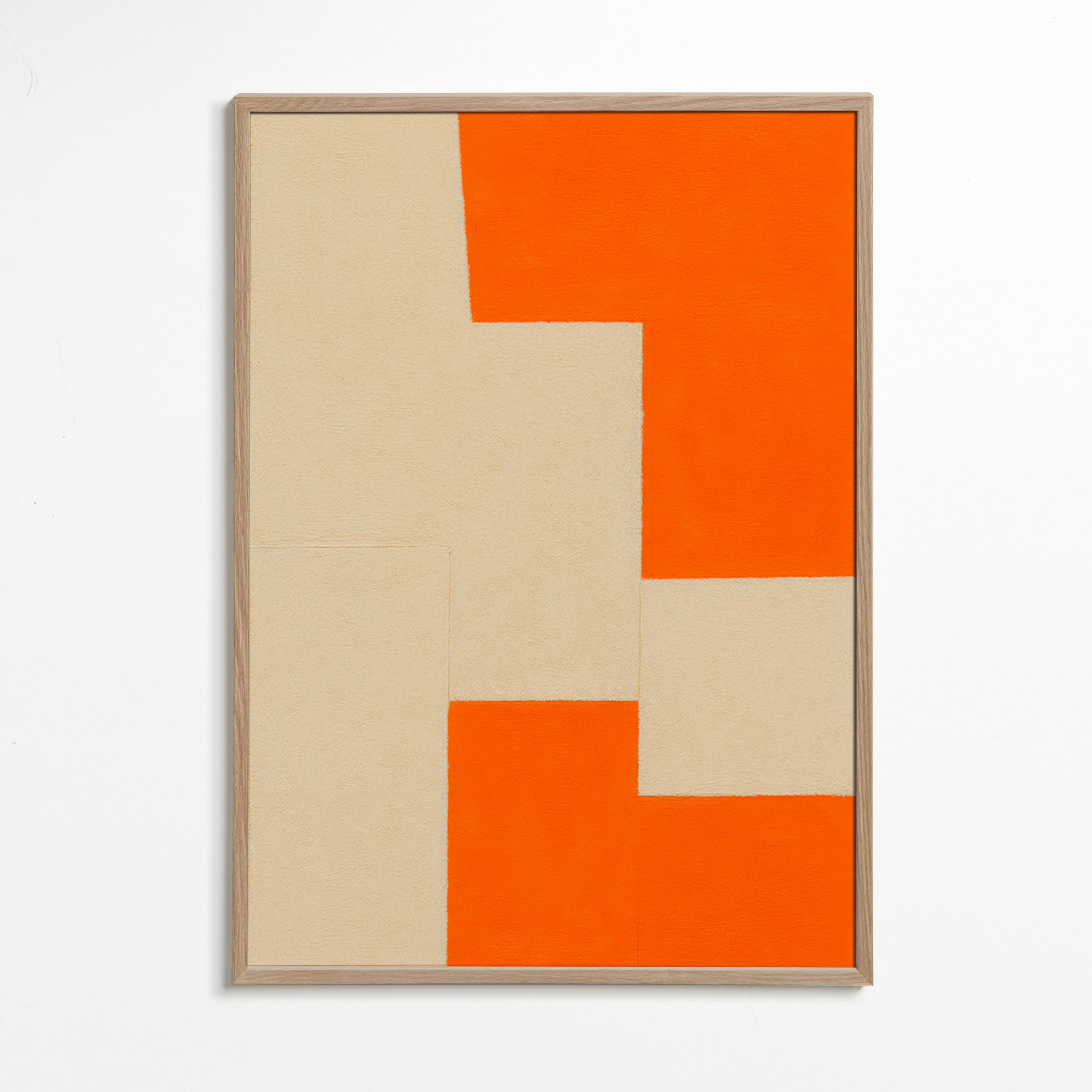 Cuadro geométrico en bloques beige y naranja – Oak Frame