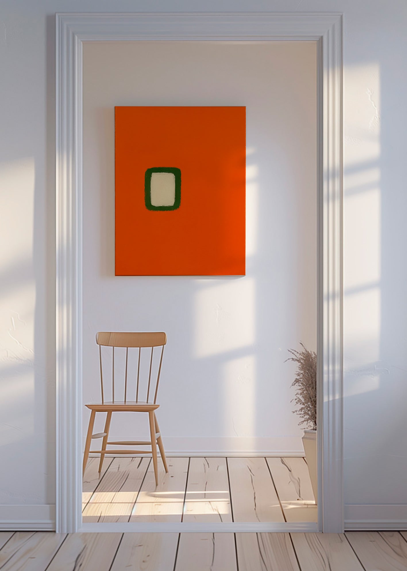Cuadro minimalista naranja con rectángulo central – Canvas