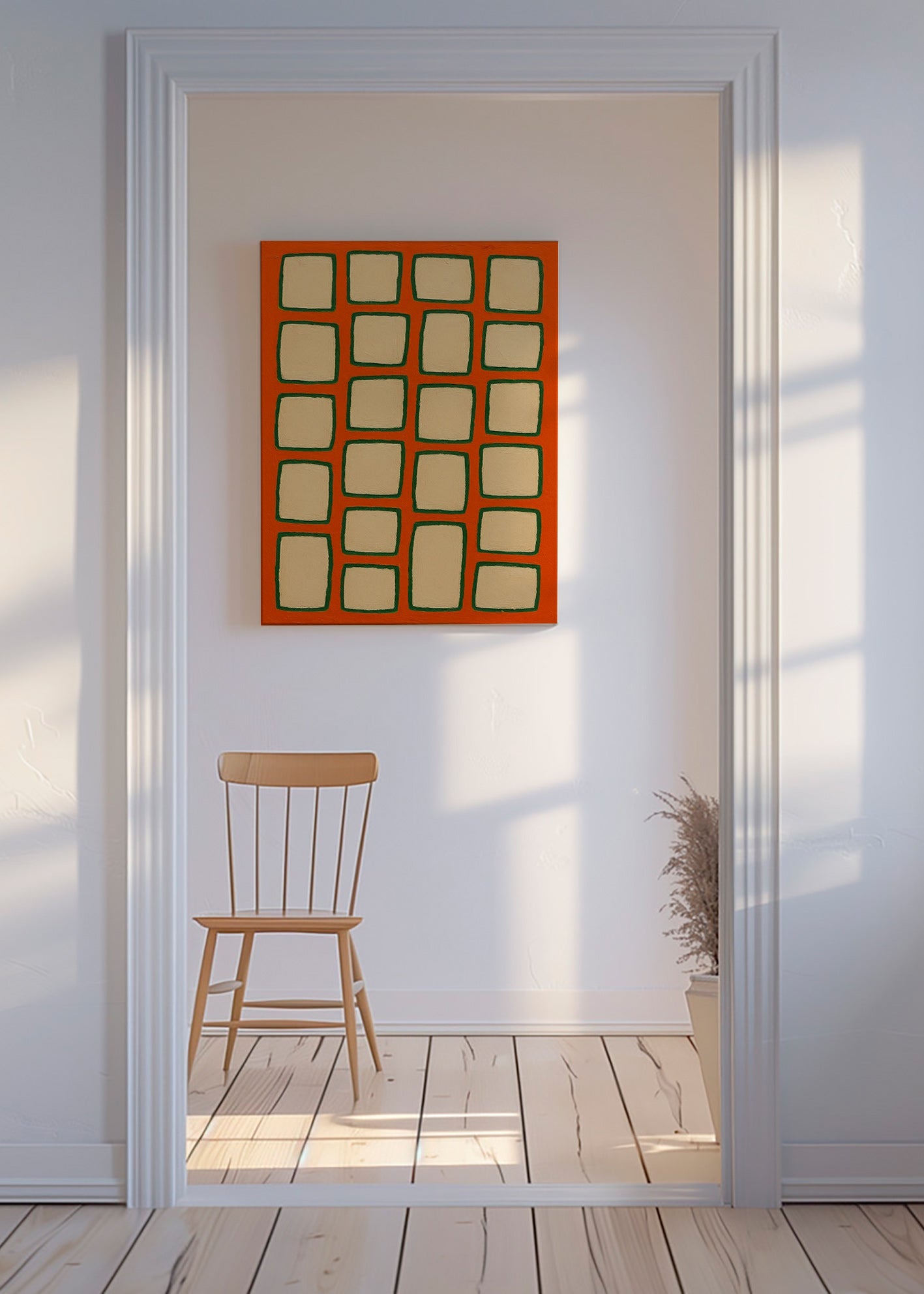 Cuadro geométrico en cuadrícula terracota – Canvas