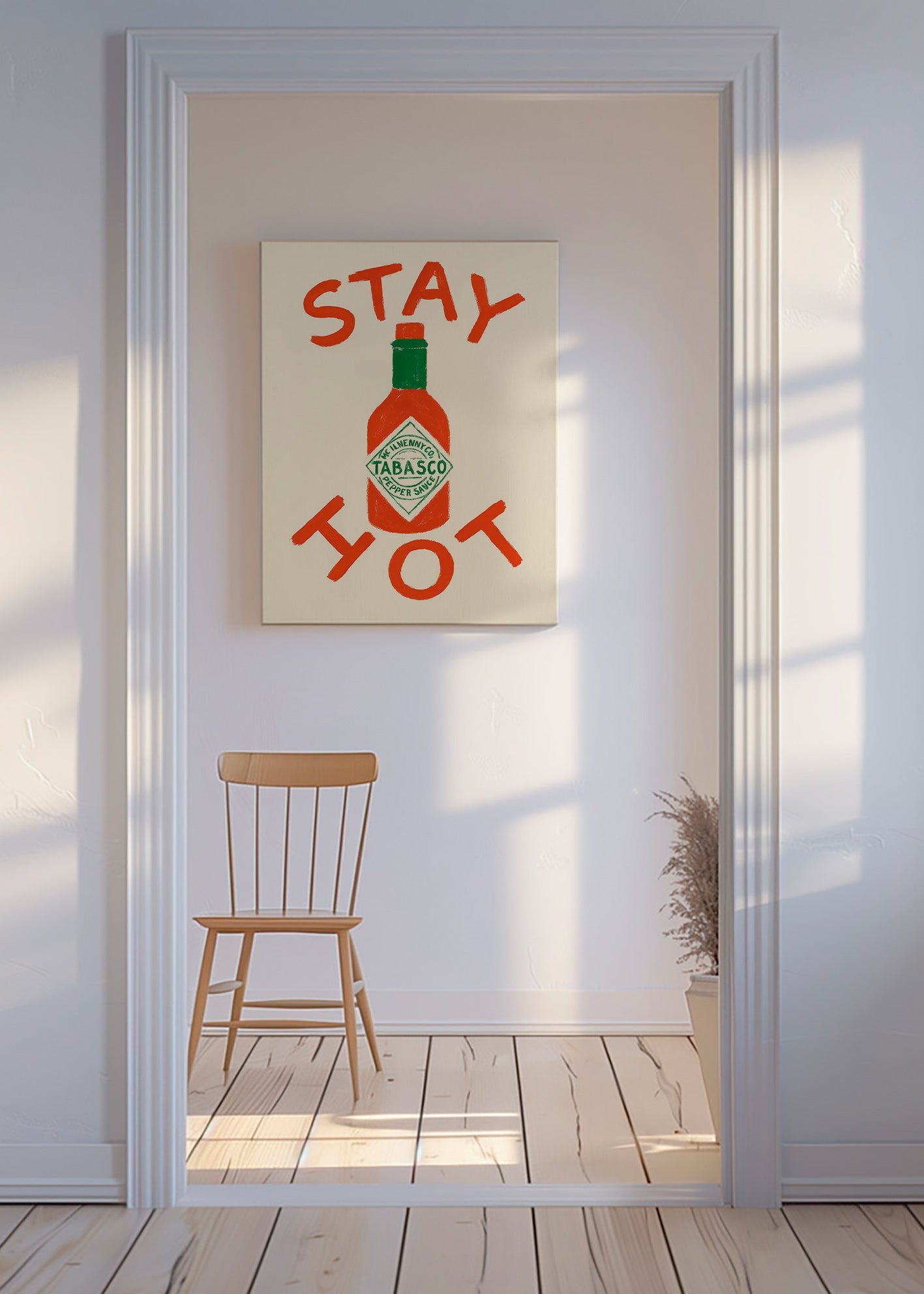 Cuadro de cocina Stay Hot con botella ilustrada – Canvas