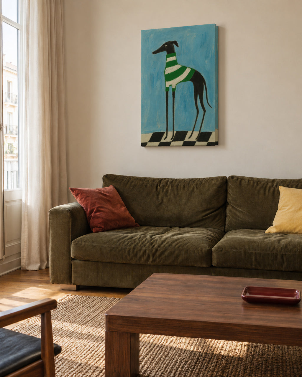 Emerald Stripes - Unframed canvas in an interior