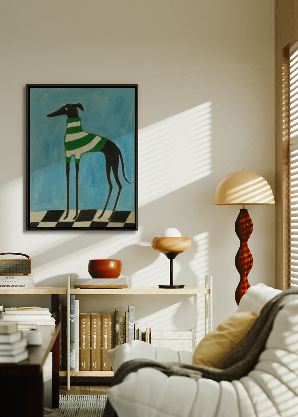 Emerald Stripes - Framed canvas in an interior