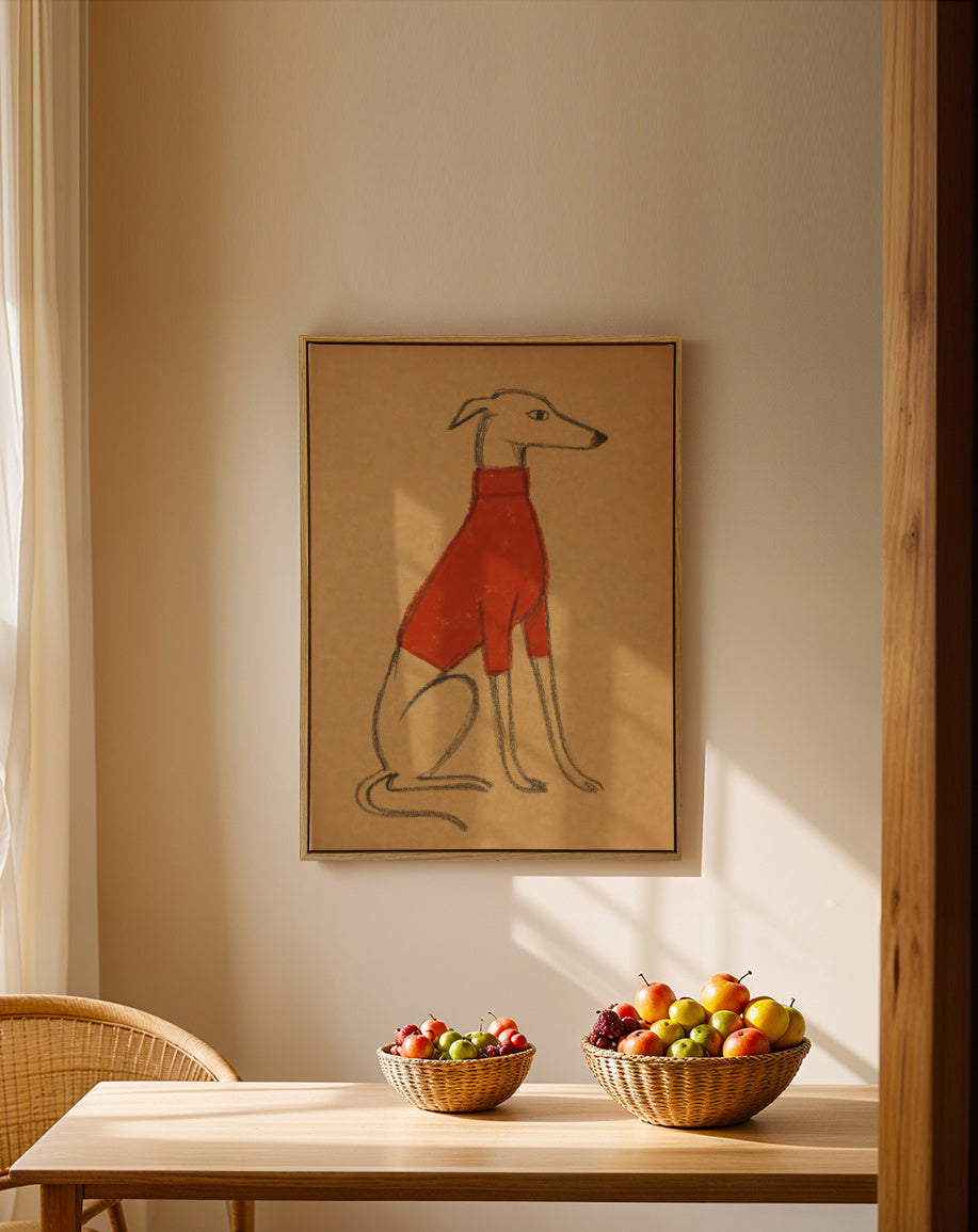 The Red Pullover - Framed canvas in an interior