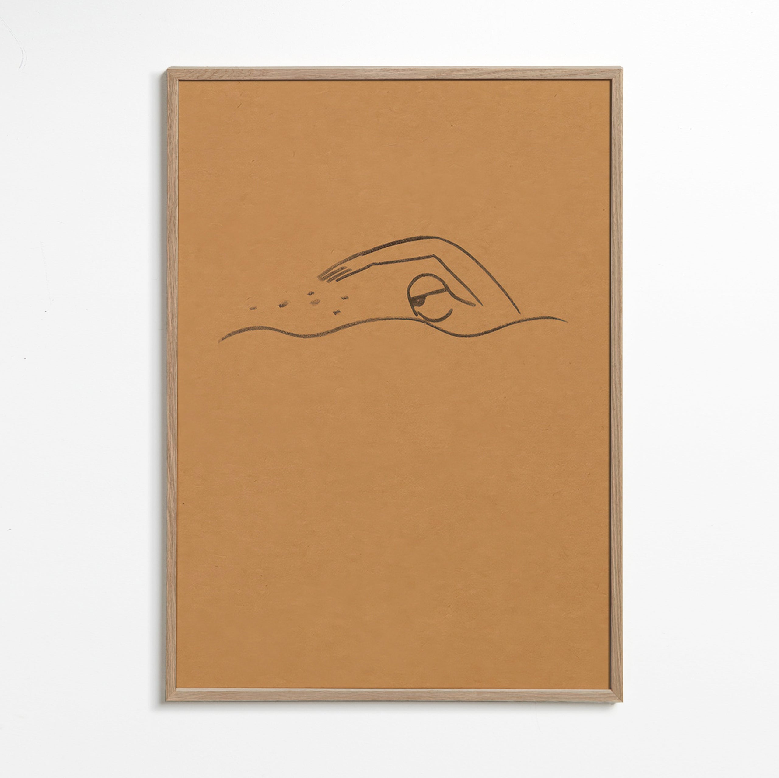 Cuadro minimalista nadador en papel kraft – Oak Frame