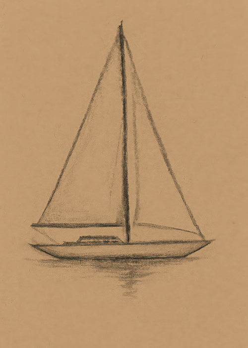 Cuadro en blanco y negro: velero en carboncillo