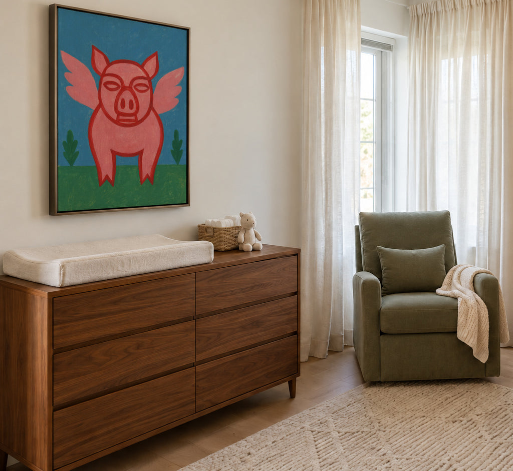 Flying Piglet - Framed canvas in an interior