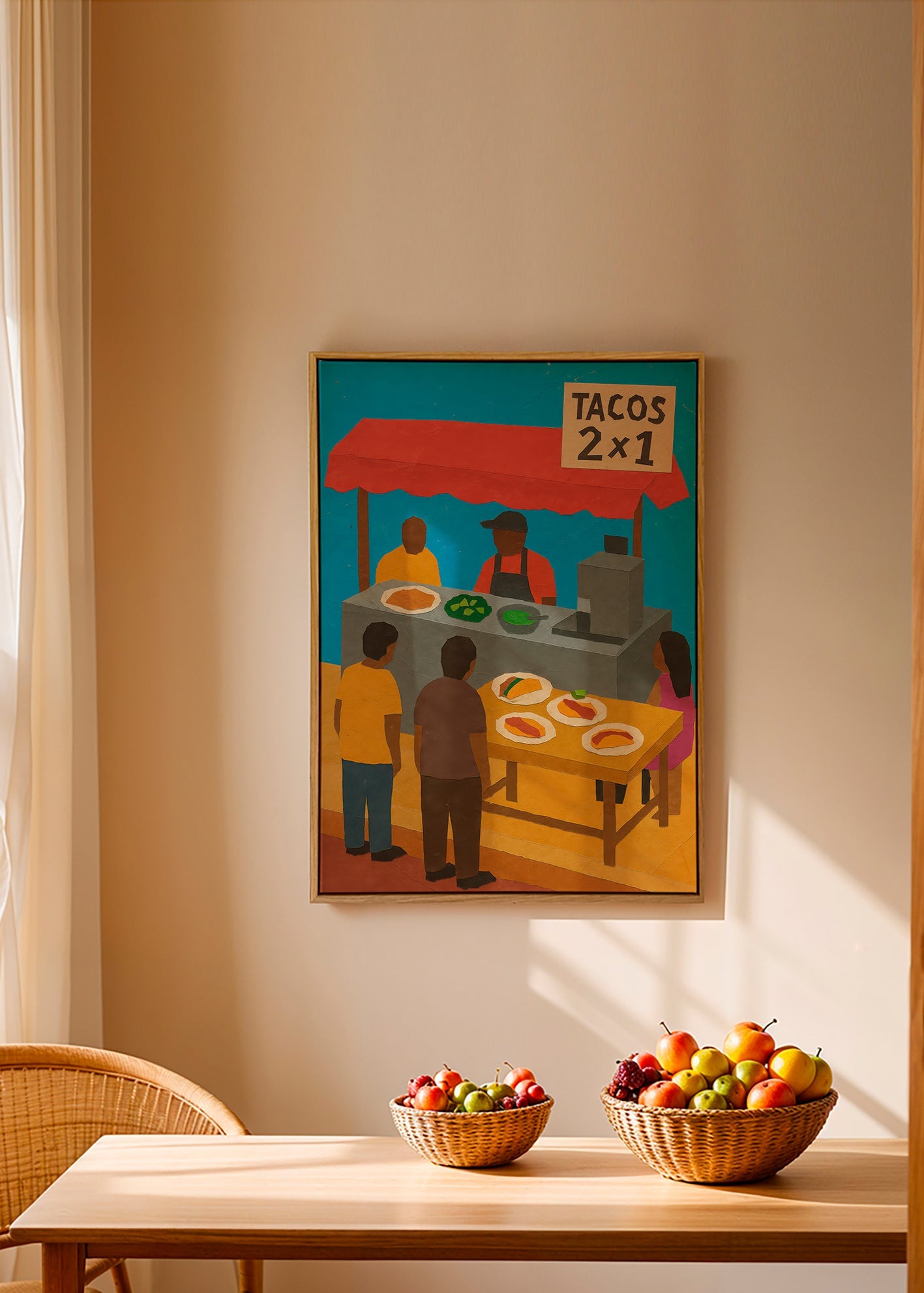 Cuadro de cocina con puesto de tacos ilustrado – Canvas2