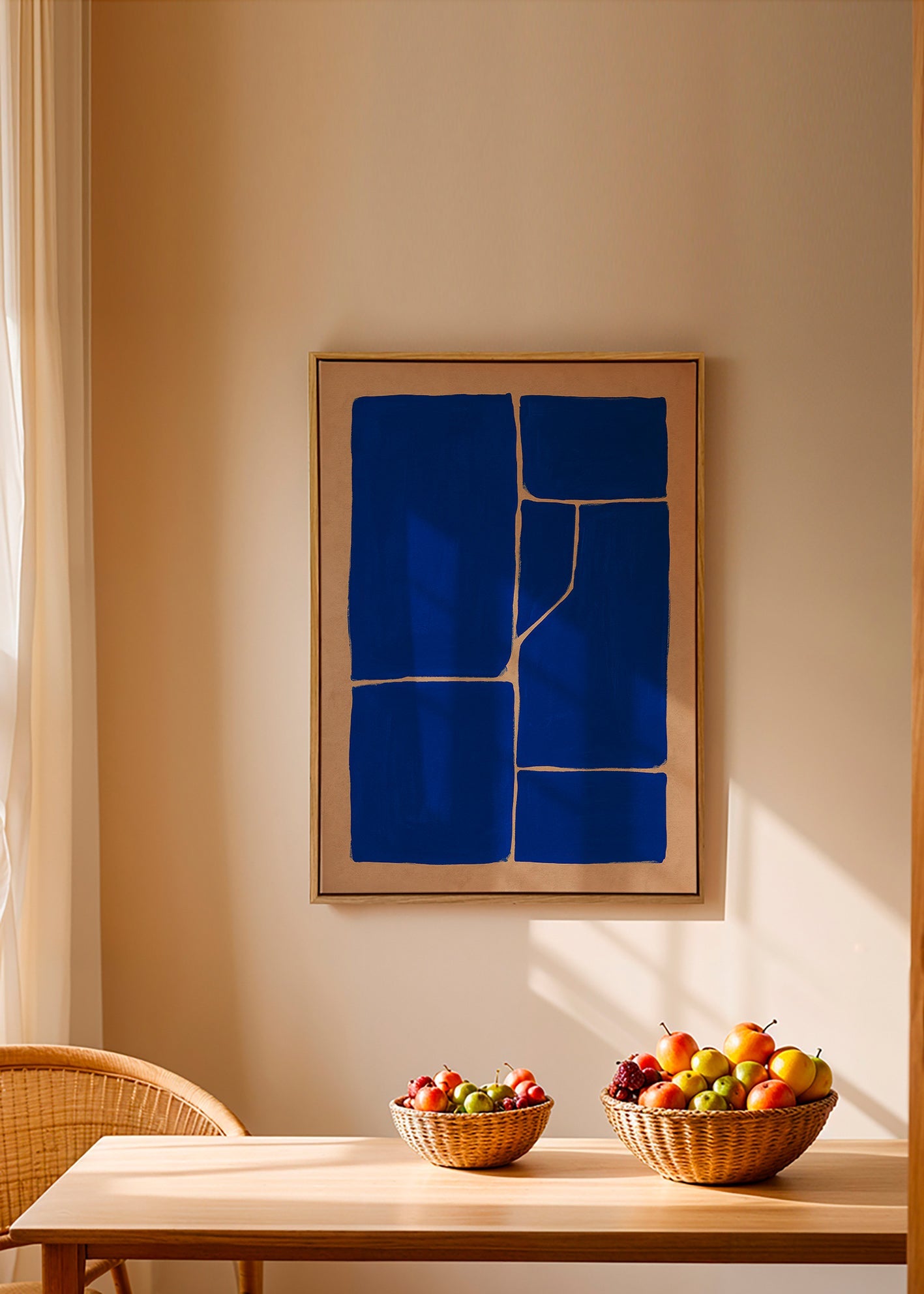 Cuadro geométrico azul con bloques fragmentados – Canvas1