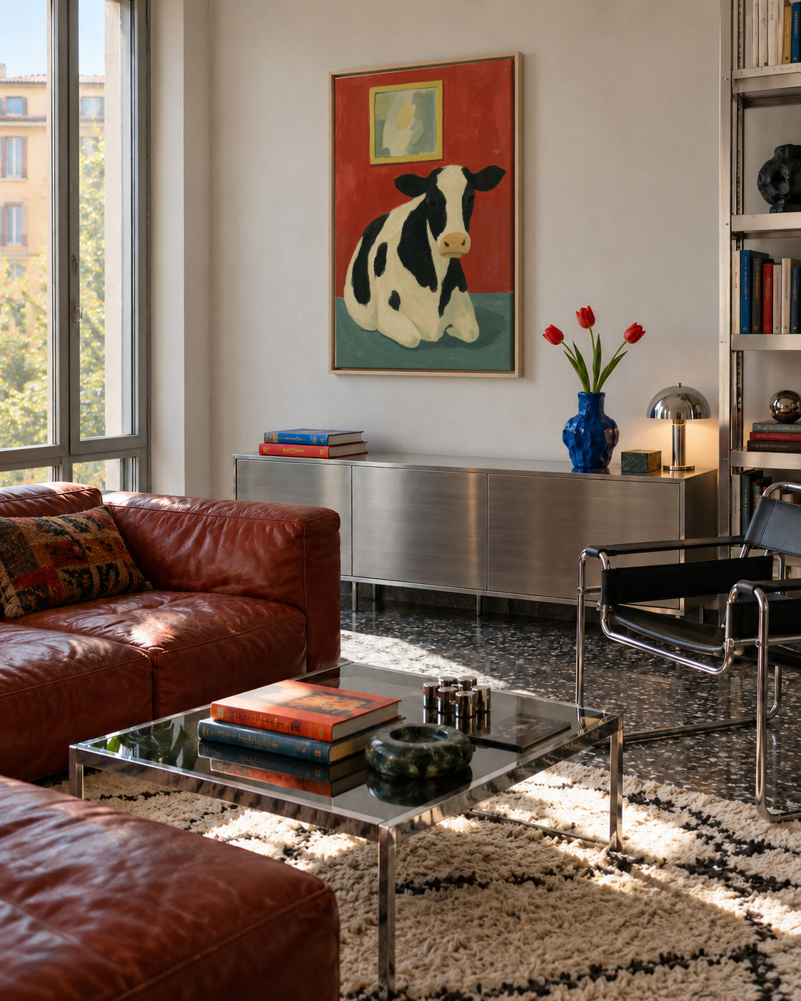 Resting Bovine - Framed canvas in an interior