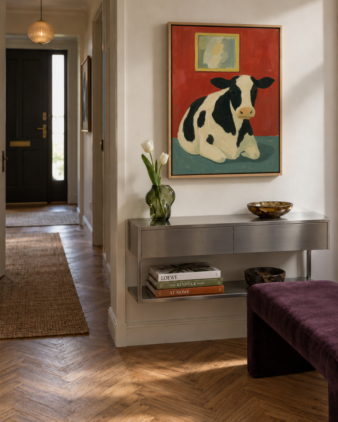 Resting Bovine - Framed canvas in an interior
