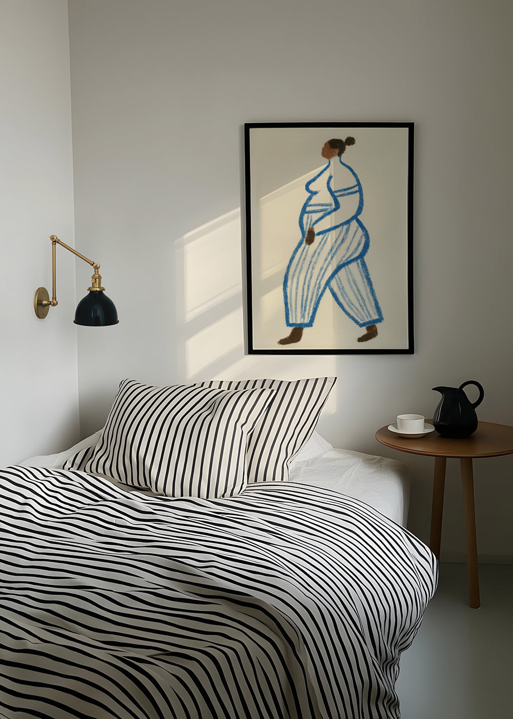 Blue Stripes Walk - Framed poster in an interior