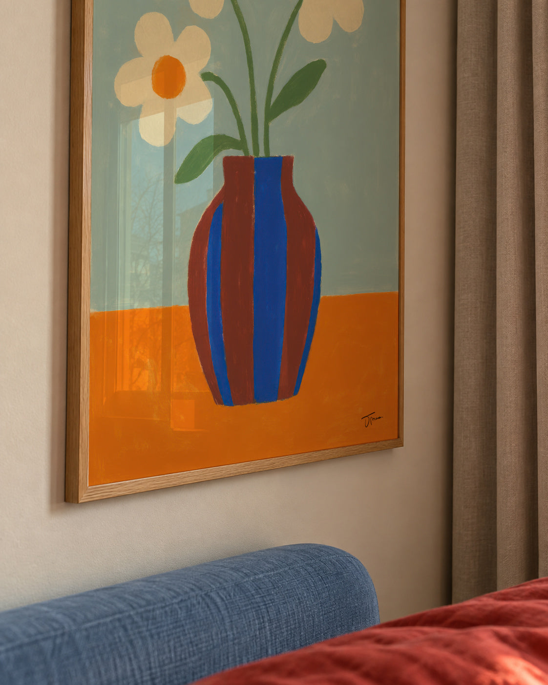Blue Striped Vase - Framed poster detail
