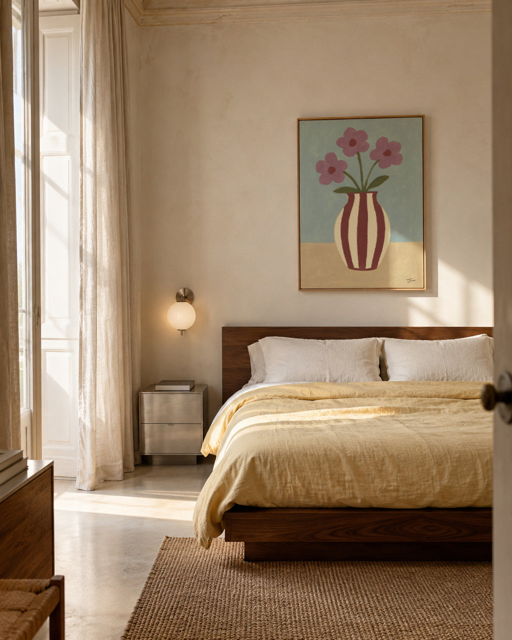 Burgundy Lines - Framed canvas in an interior