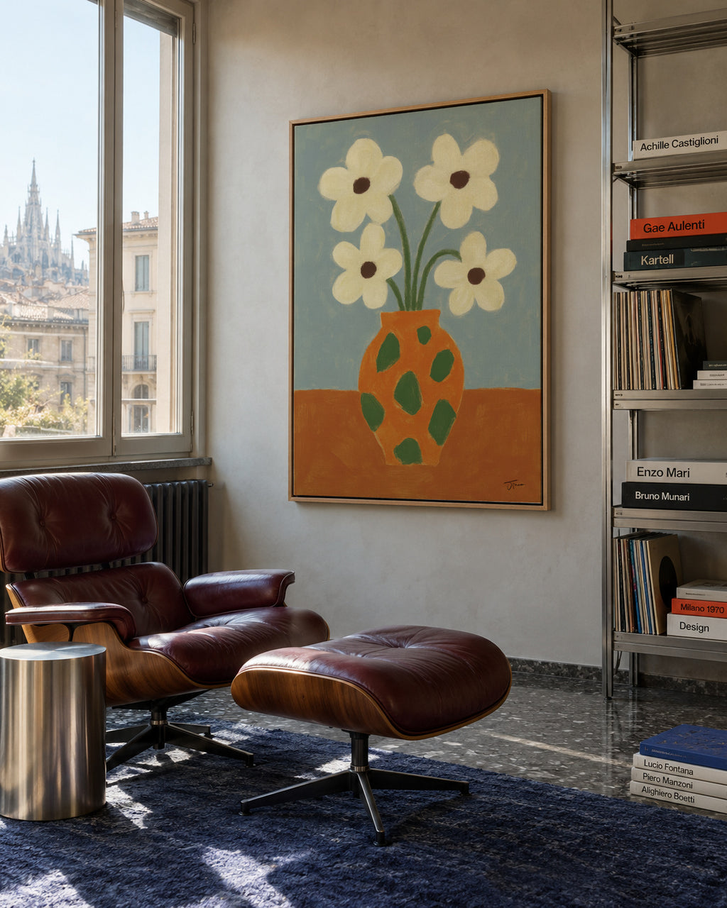 Green Speckled Vase - Framed canvas in an interior