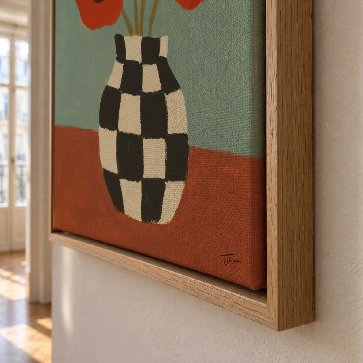 Checkerboard Poppies - Framed canvas detail