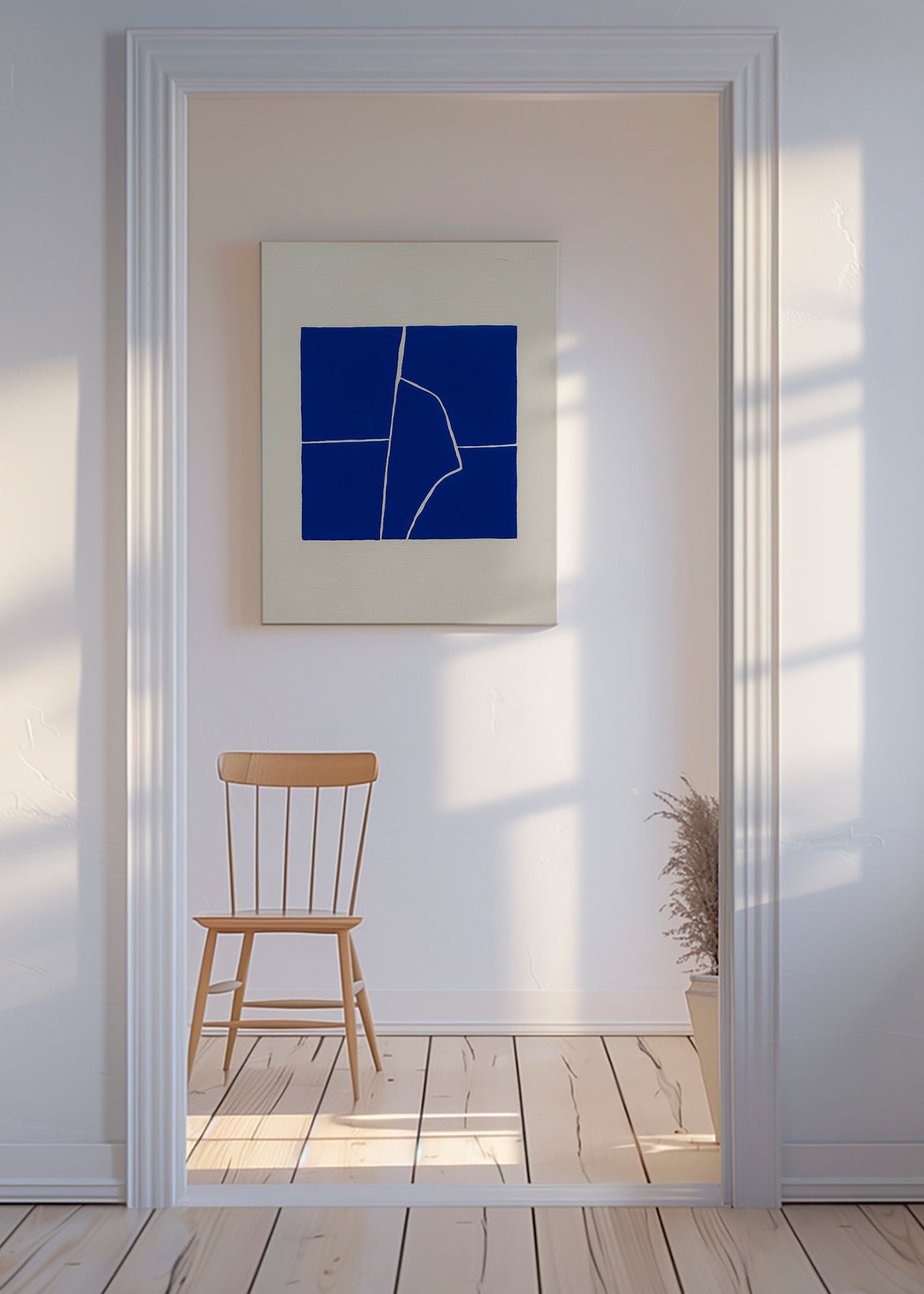 Cuadro abstracto azul con fractura geométrica – Canvas