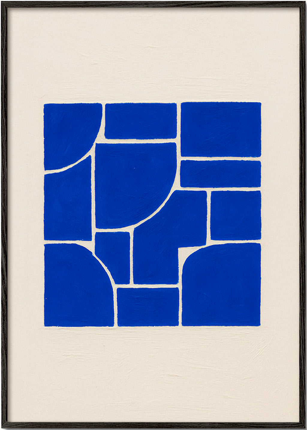 Cuadro geométrico azul con bloques centrales – Black Frame