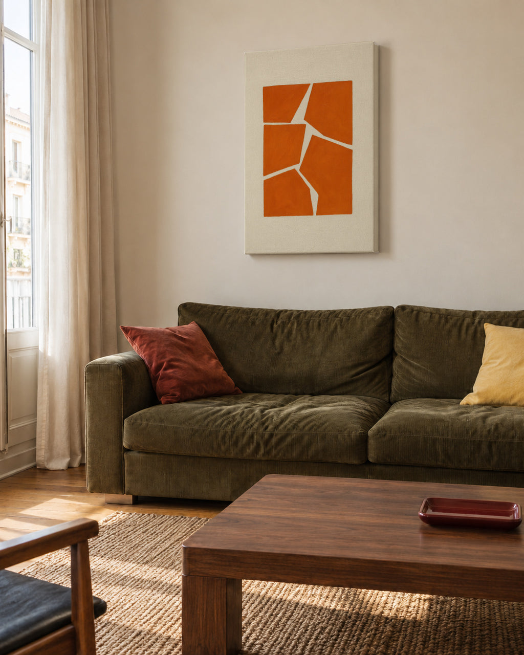 Terracotta Fragments - Unframed canvas in an interior