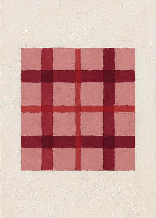 Cuadro geométrico tartán rosa pintado