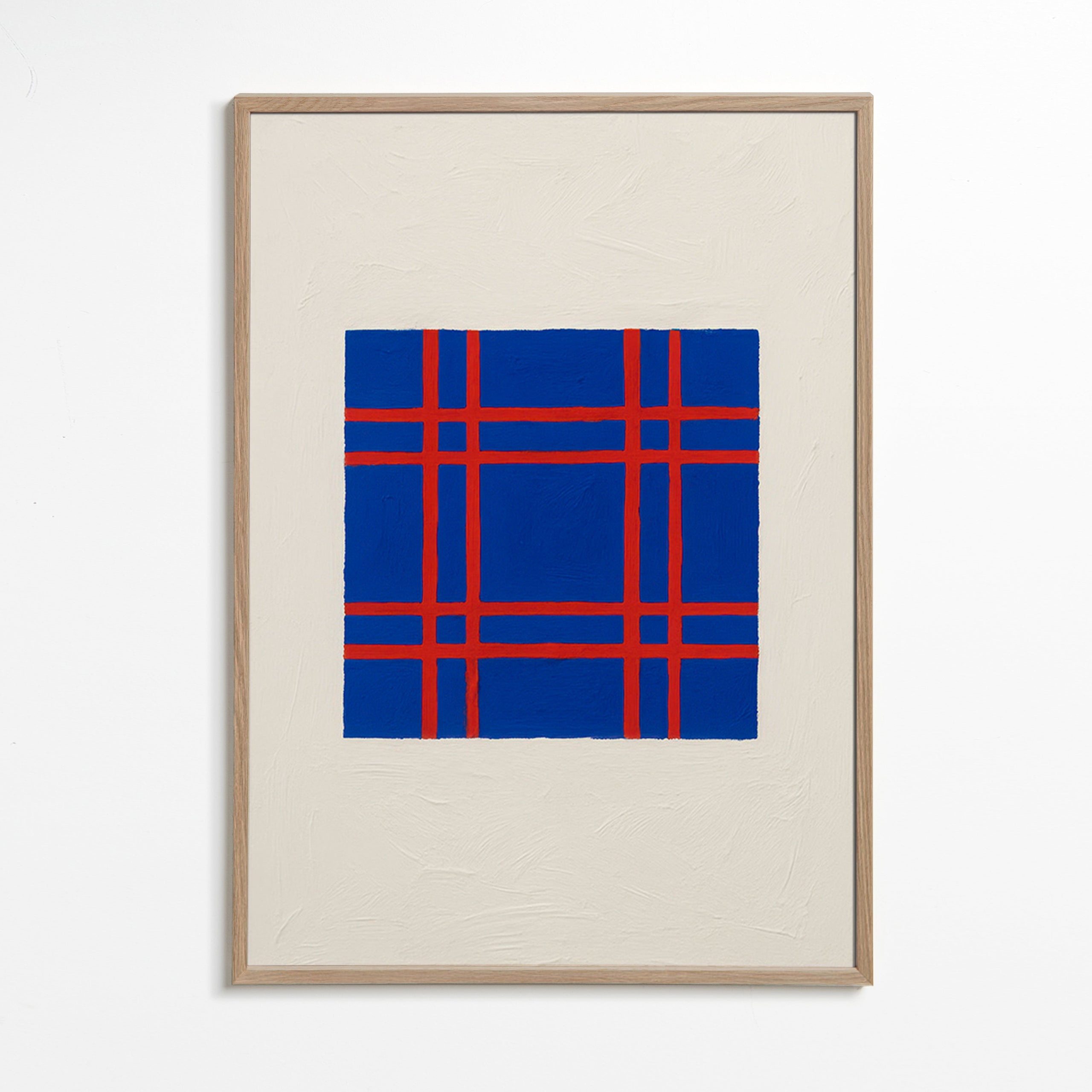 Cuadro geométrico azul con trama roja – Oak Frame