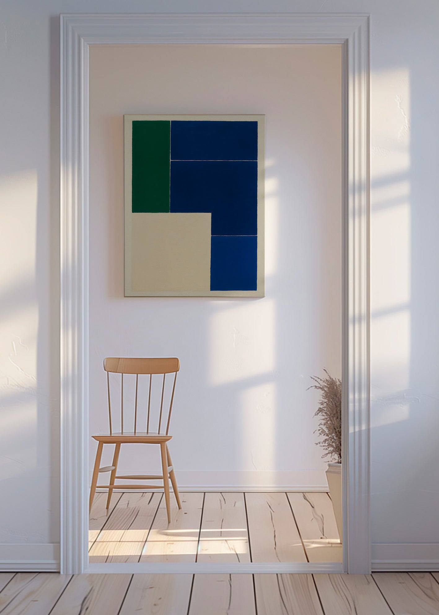 Cuadro geométrico con bloques azules y verdes – Canvas