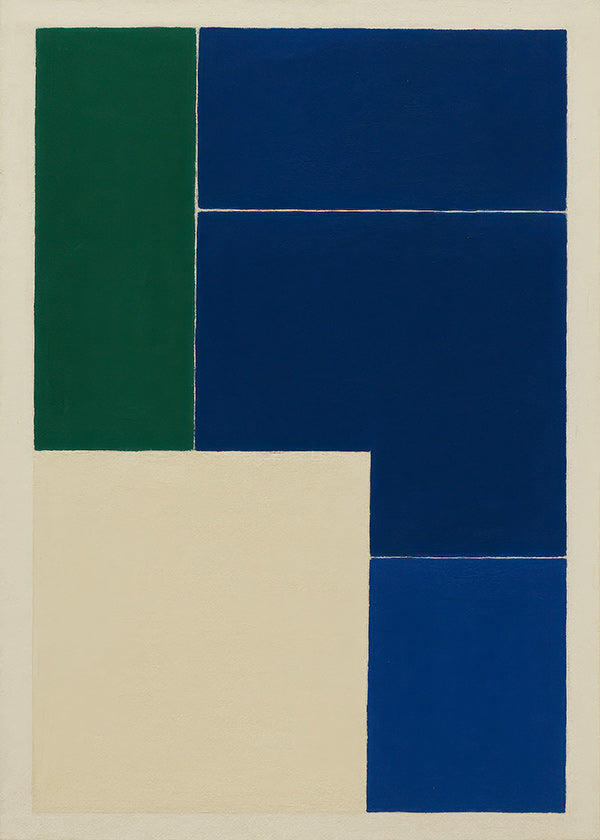 Cuadro geométrico con bloques azules y verdes