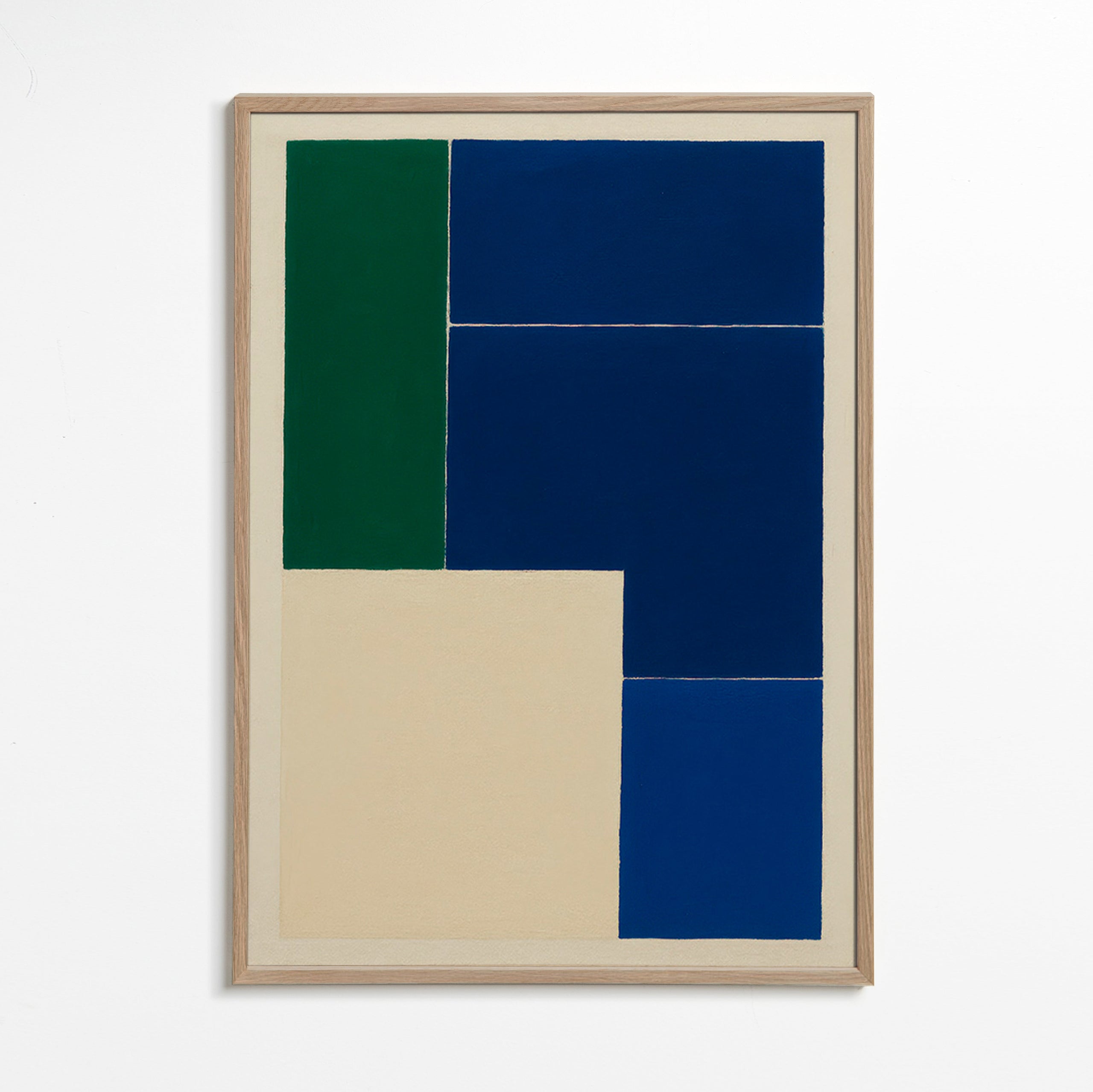 Cuadro geométrico con bloques azules y verdes – Oak Frame