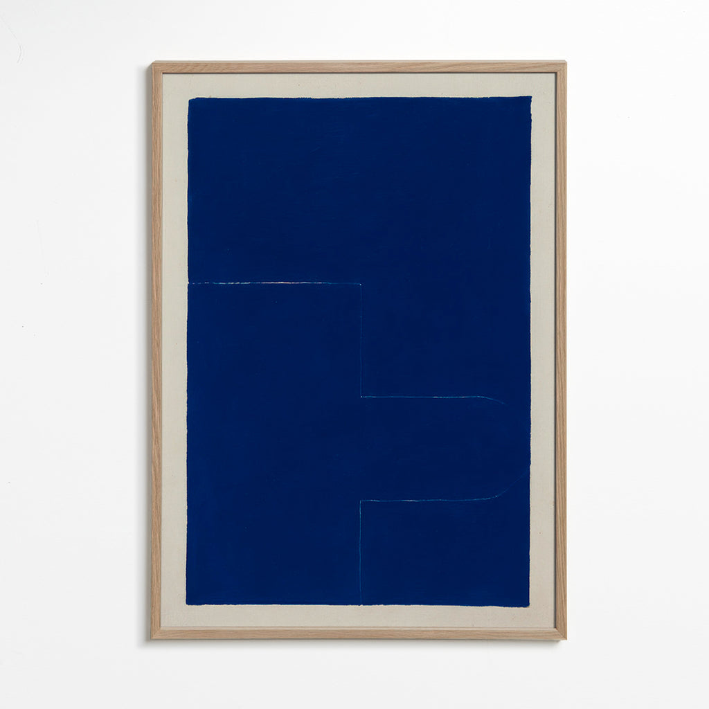 Cuadro geométrico azul con bloque vertical – Oak Frame