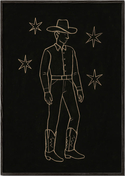 Ilustración vaquero en línea dorada – Black Frame