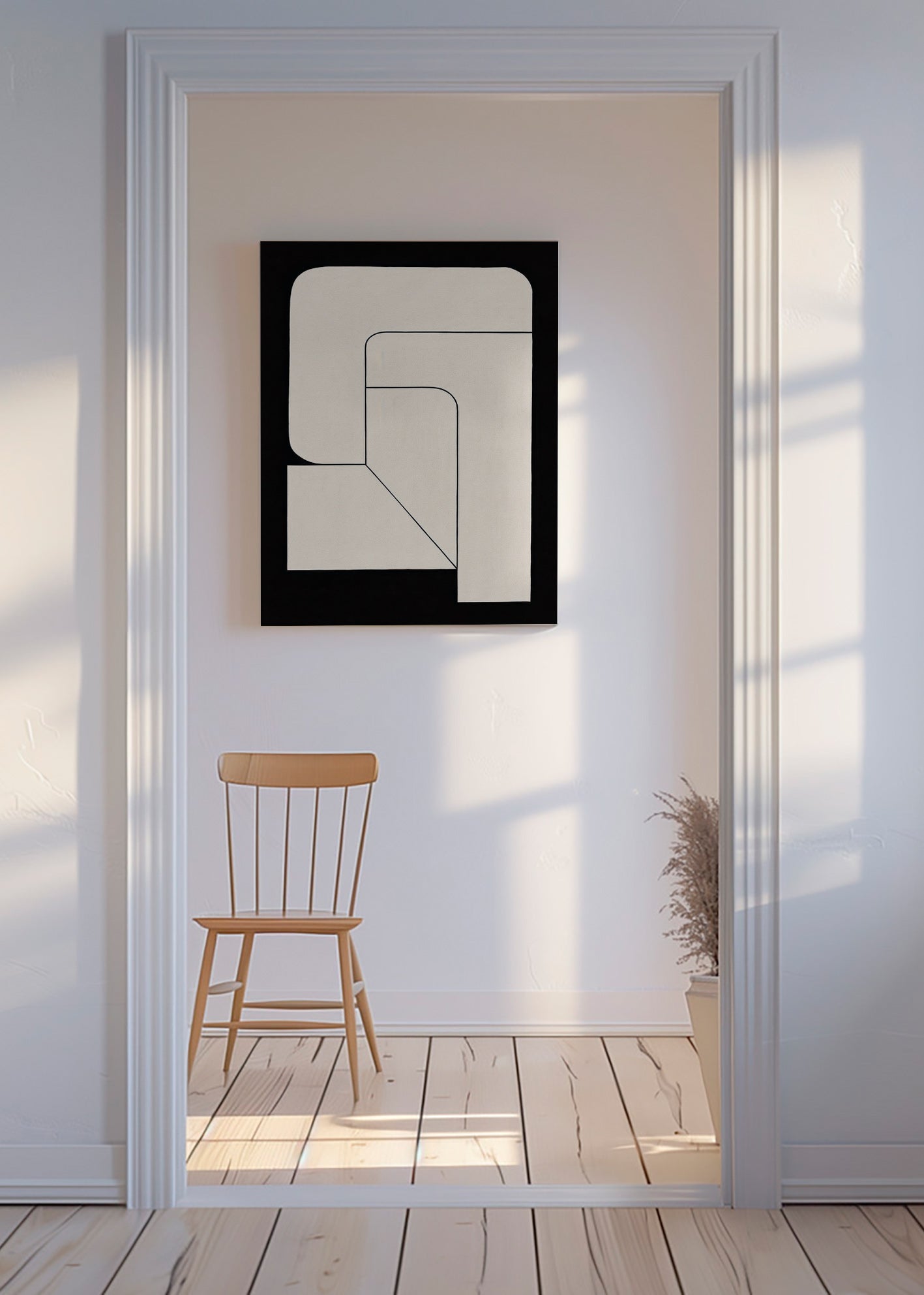 Cuadro geométrico minimalista crema y negro – Canvas