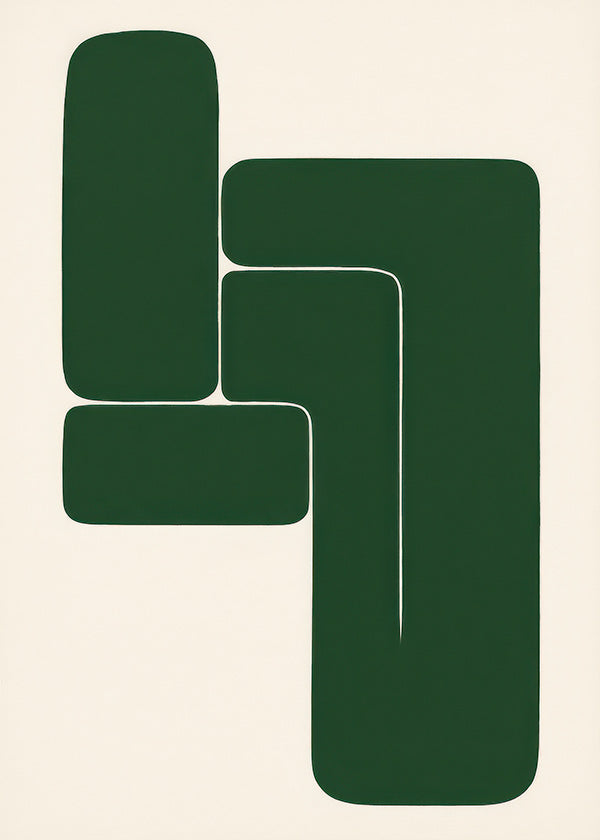 Cuadro geométrico verde con formas en L