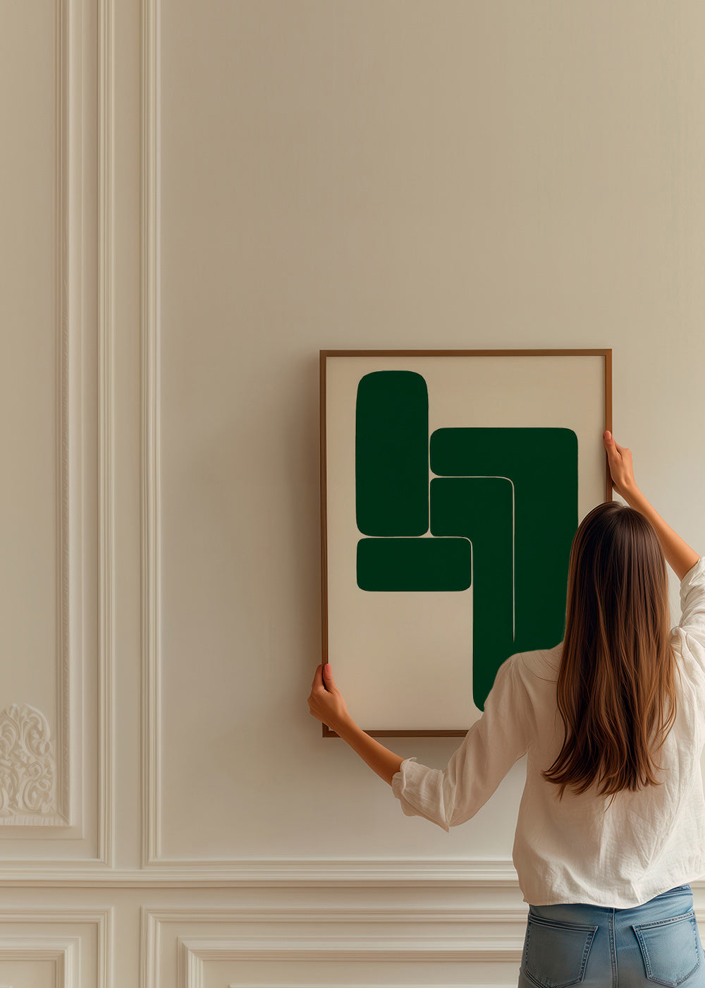 Cuadro geométrico verde con formas en L – Product2