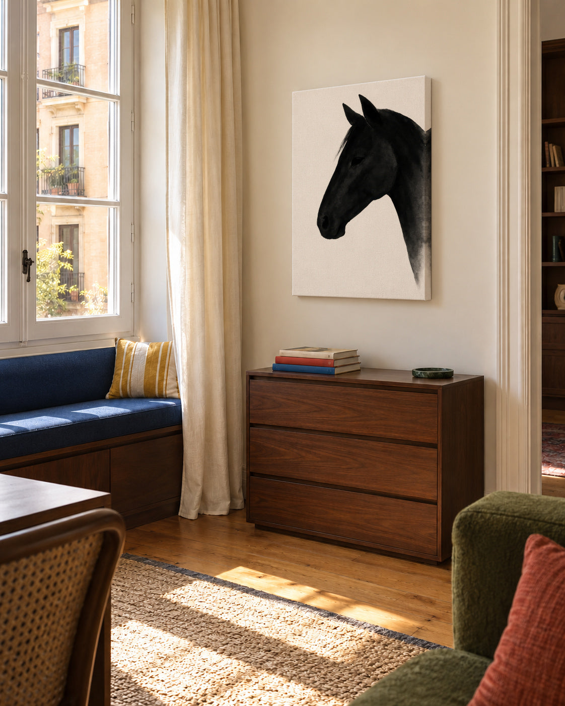 Dark Stallion - Unframed canvas in an interior