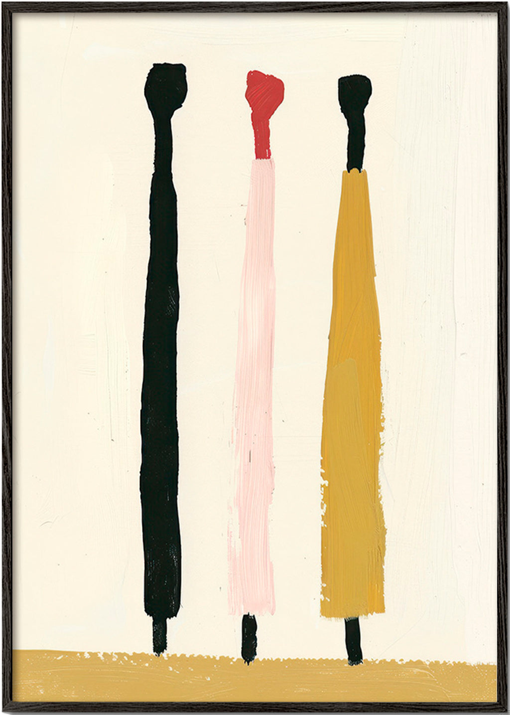 Cuadro abstracto de tres pinceladas verticales – Black Frame