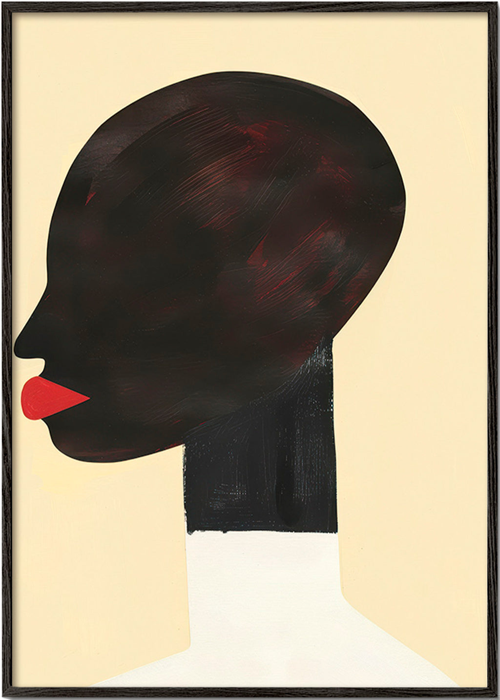 Ilustración de perfil con labios rojos – Black Frame