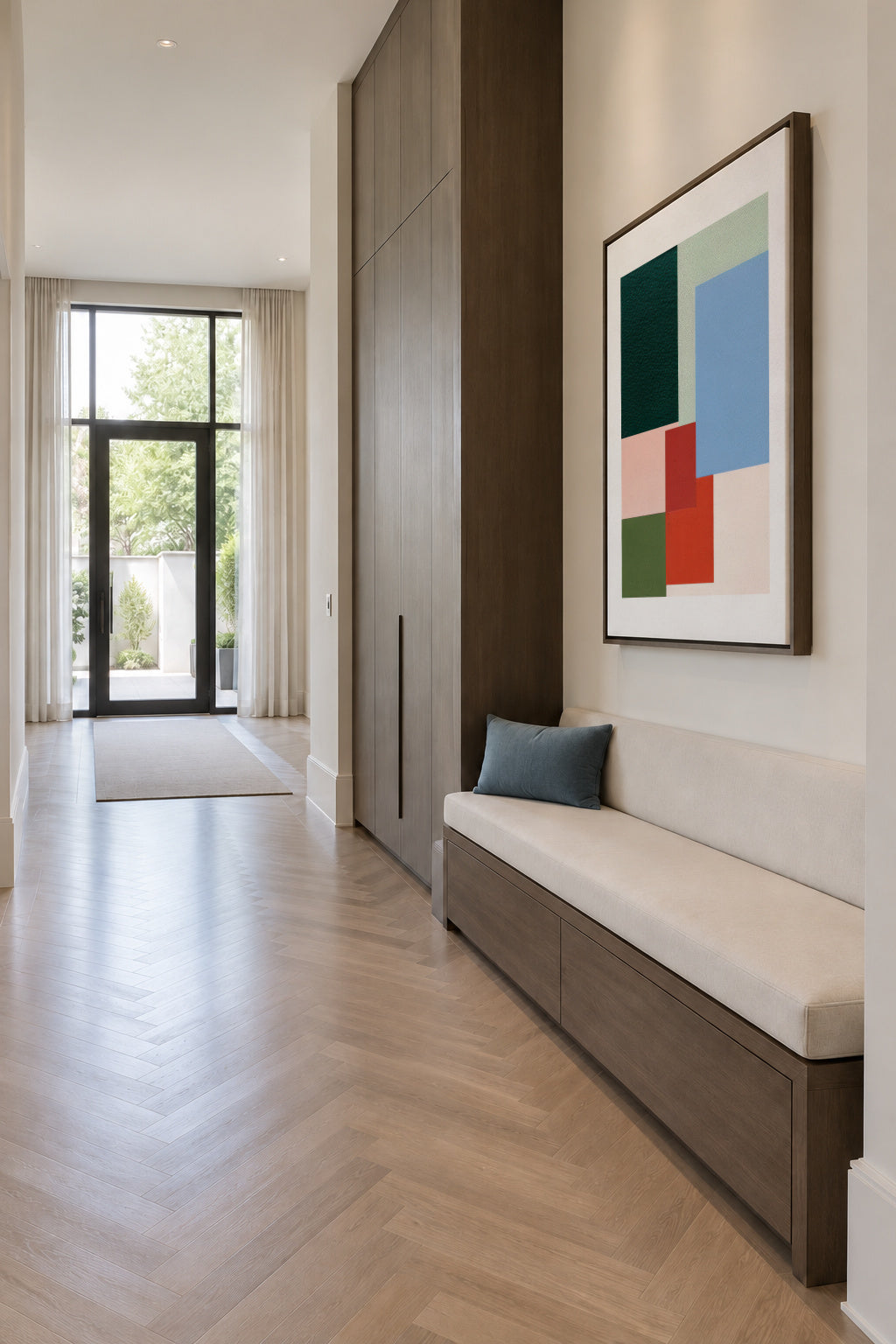 Pastel Construction III - Framed canvas in an interior