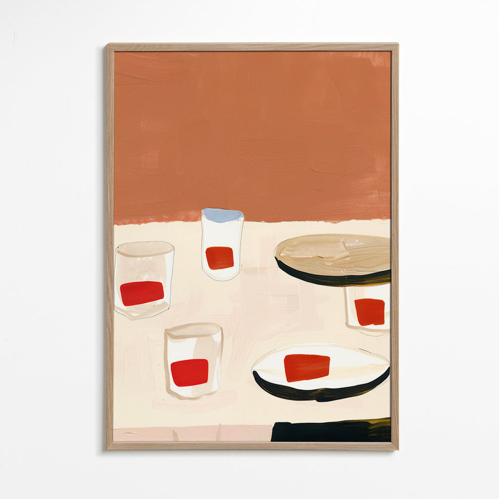 Cuadro de cocina con vasos y platos – Oak Frame