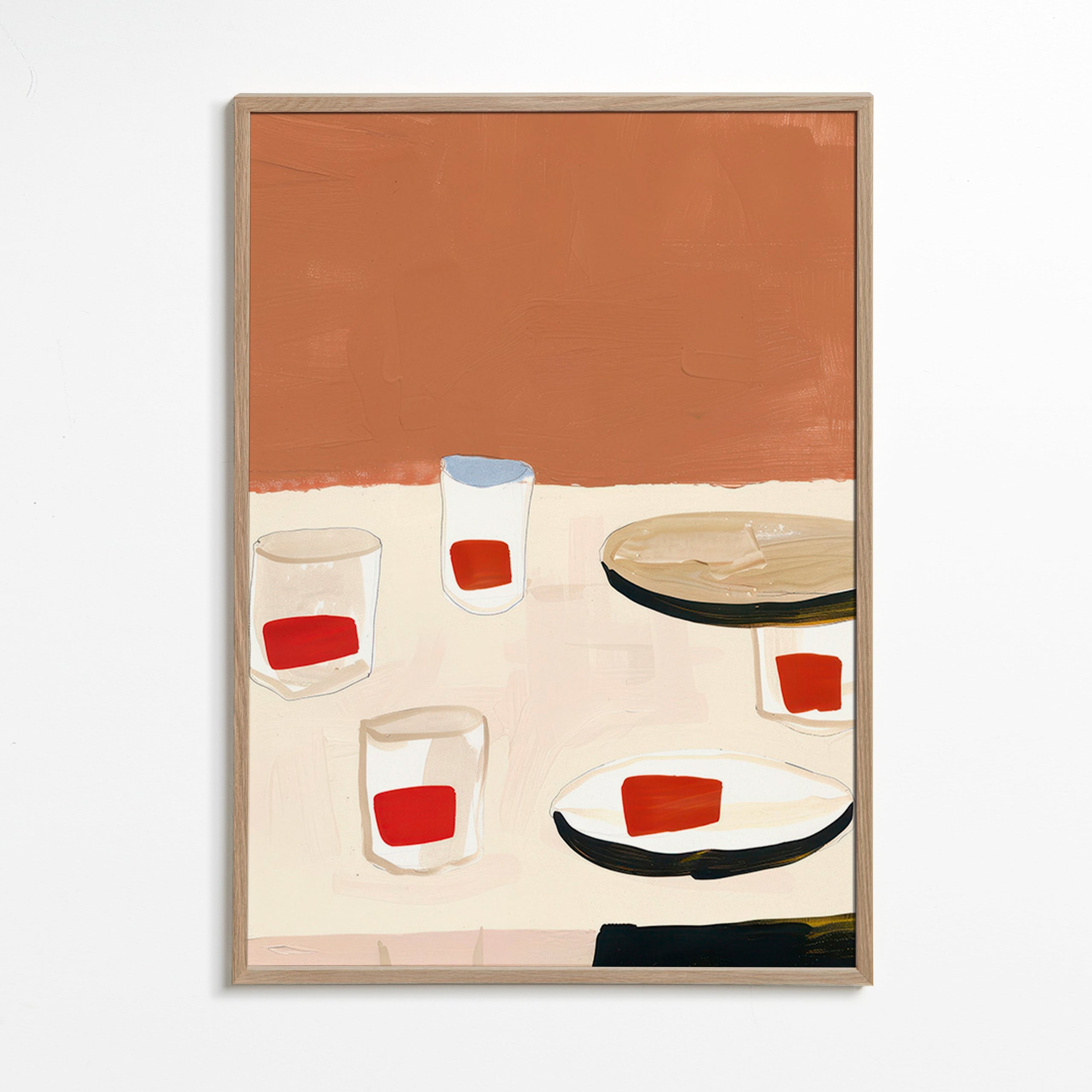 Cuadro de cocina con vasos y platos – Oak Frame