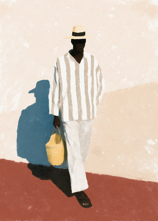 Cuadro minimalista con figura masculina y sombra alargada