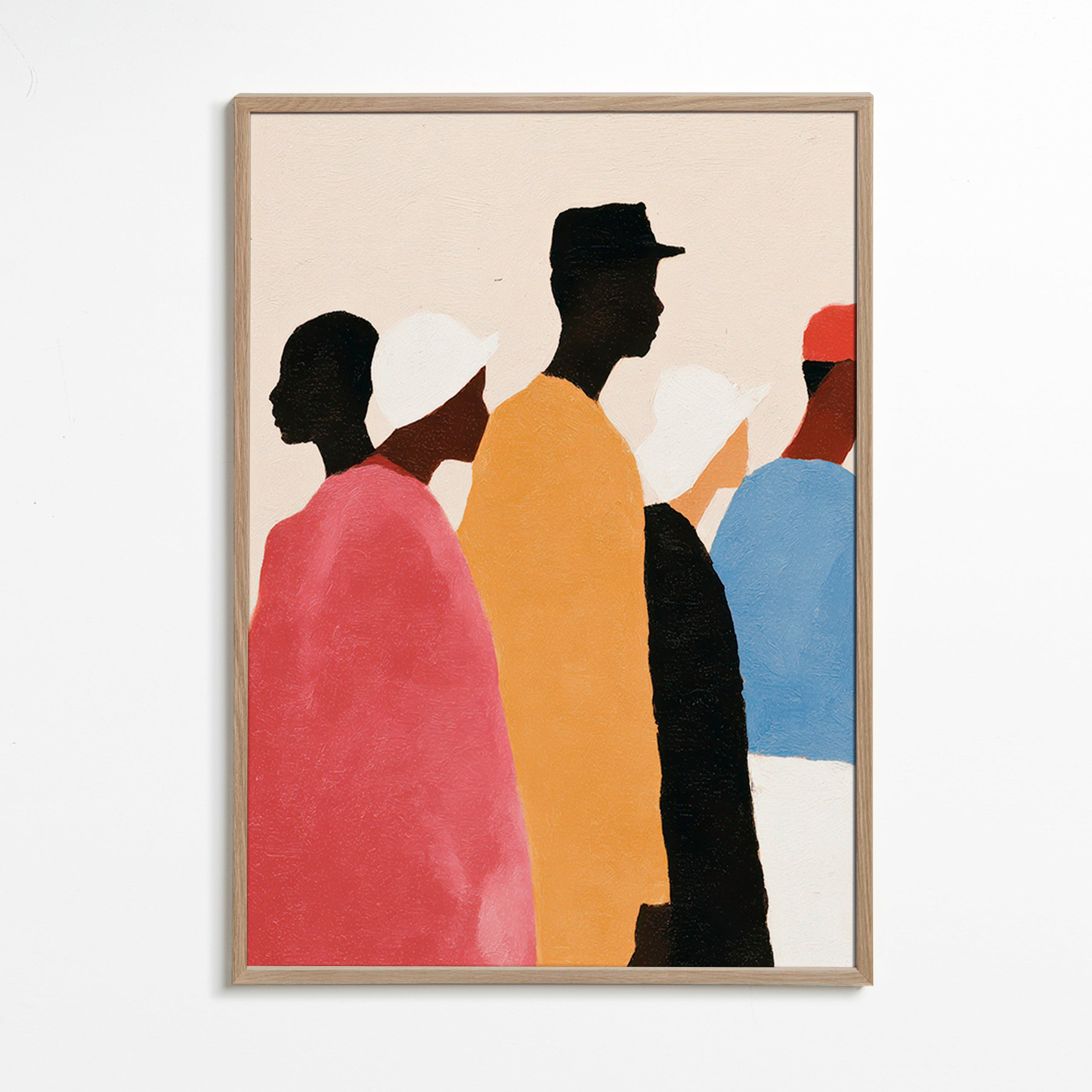 Cuadro abstracto de figuras en fila – Oak Frame