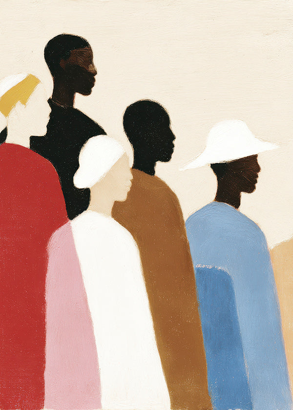 Cuadro abstracto de figuras en fila